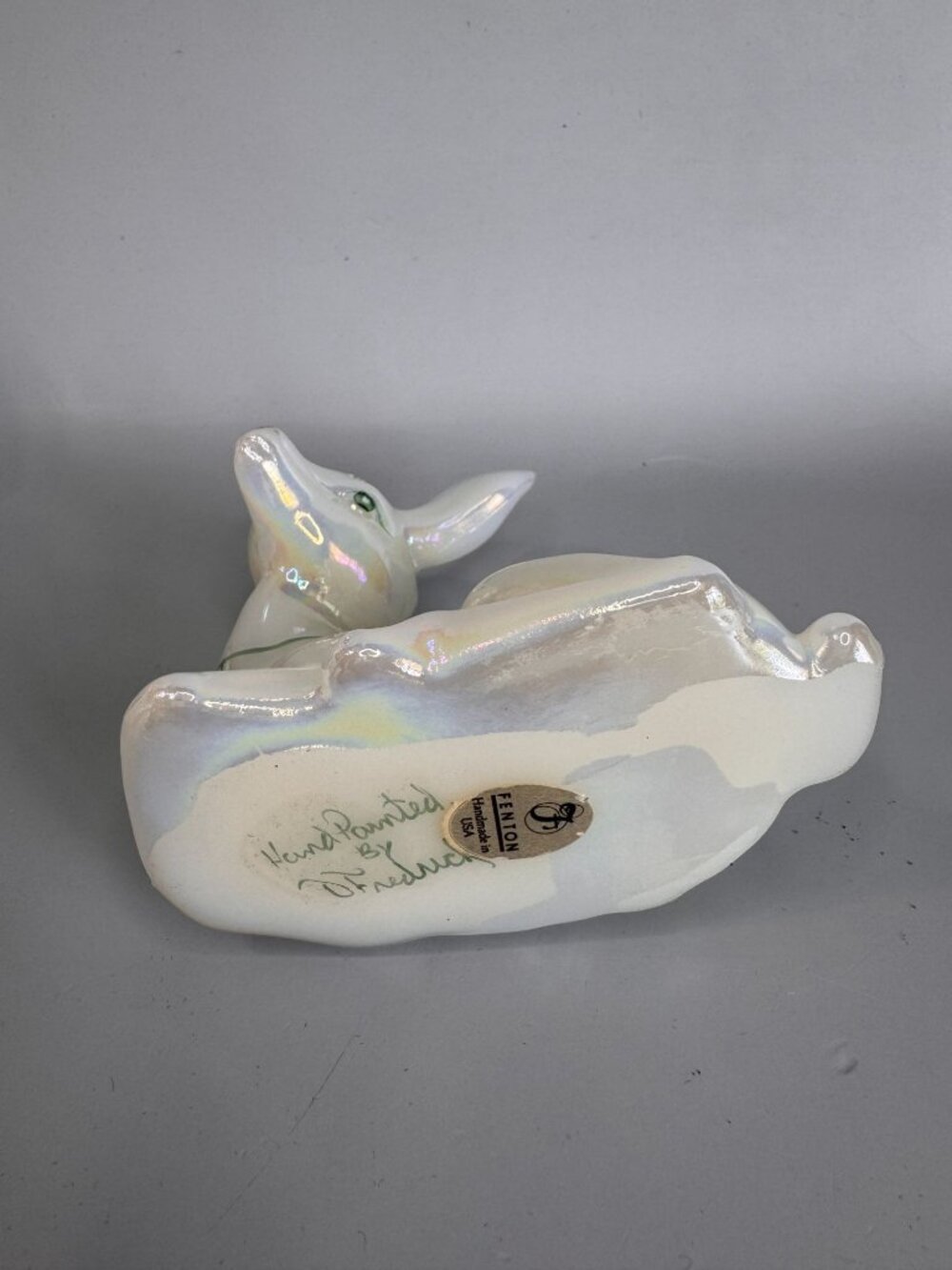 Fenton White Iridescent Hand Painted Deer Figurine D. Frederick Signed 3.5" - Picture 10 of 10